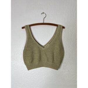 Open Edit Sweater Knit Crop Tank Top Women Large Gold Metallic Size Medium Rock